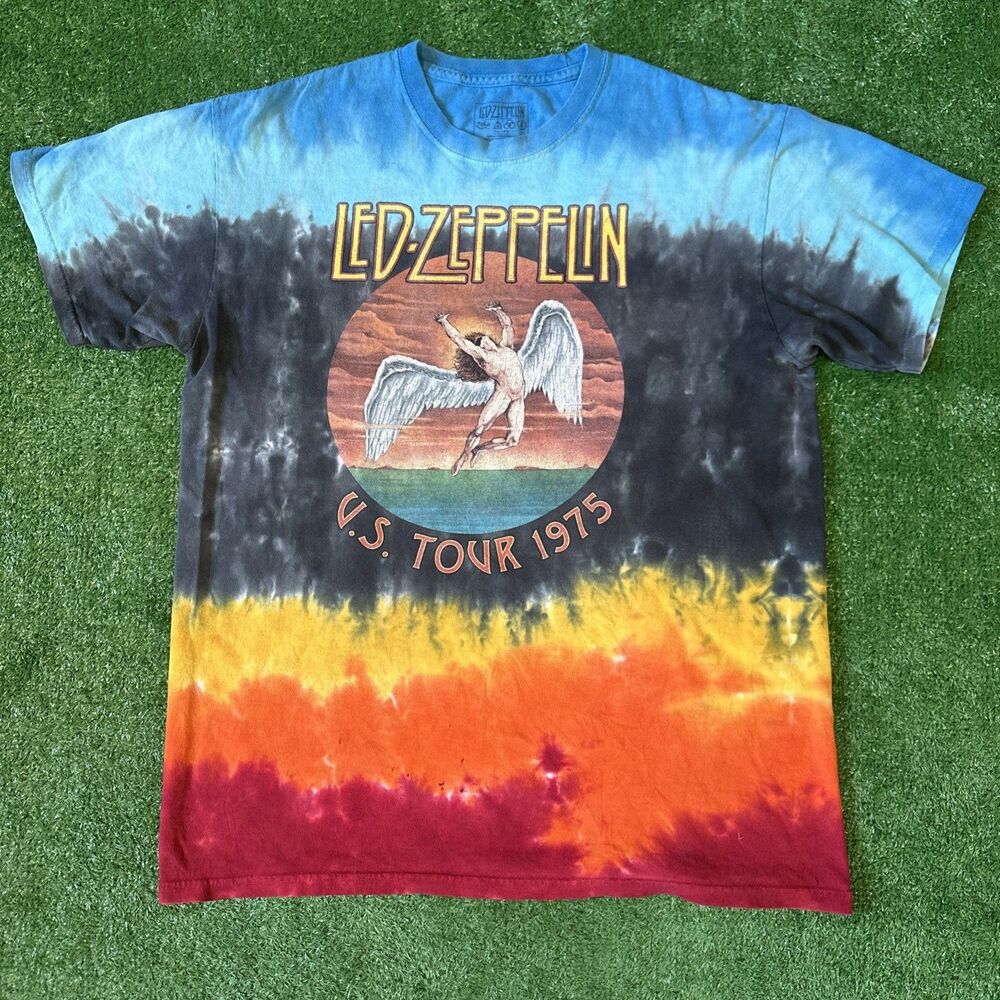 Led Zepplin U.s. Tour 1975 Shirt Men’s Large Tie-Dye Short Sleeve Rock Concert